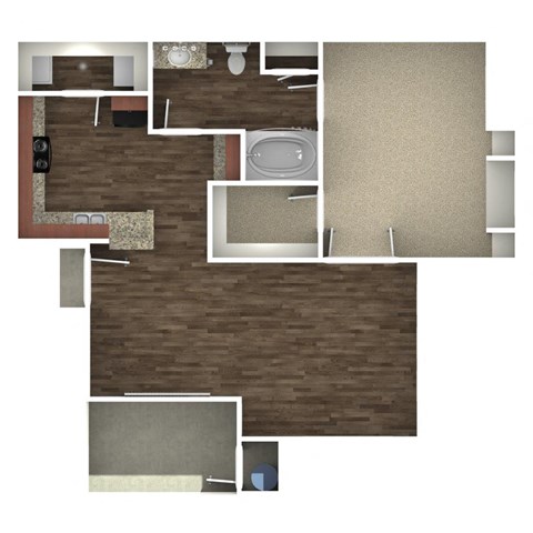 Floor plan for 1 bed, 1 bath, 751 sqft